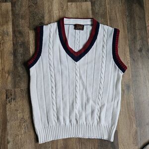 Vardon Vintage 70's Classic Cable Knit Sweater Tennis Red White & Blue